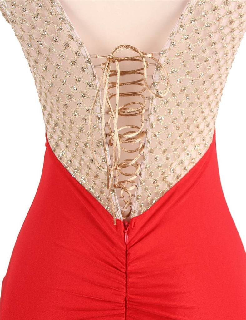 Amazing Gold Lace Red Slit Evening Gown*