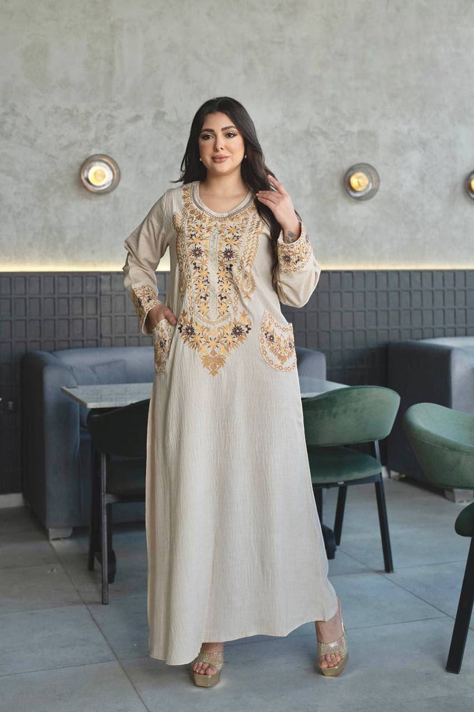 Turkish linen women's patterned abaya