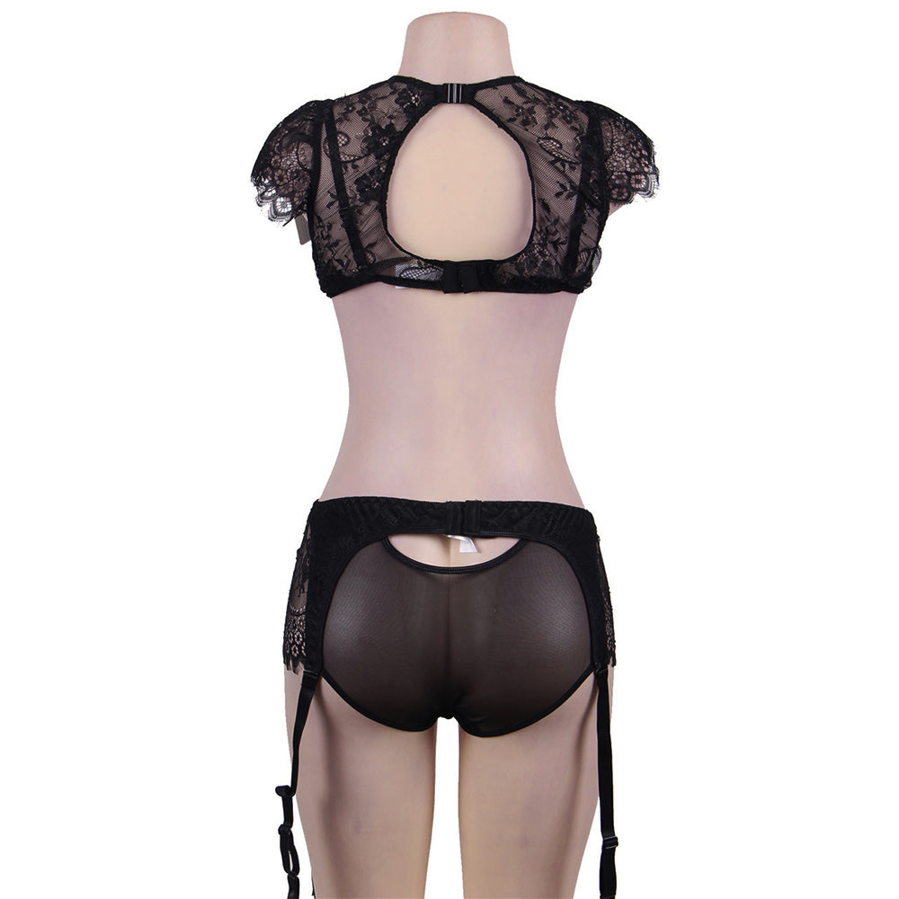 Eyelash Lace Trim Black Lingerie Set Egypt