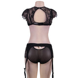 Eyelash Lace Trim Black Lingerie Set Egypt