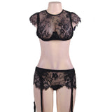 Eyelash Lace Trim Black Lingerie Set Egypt