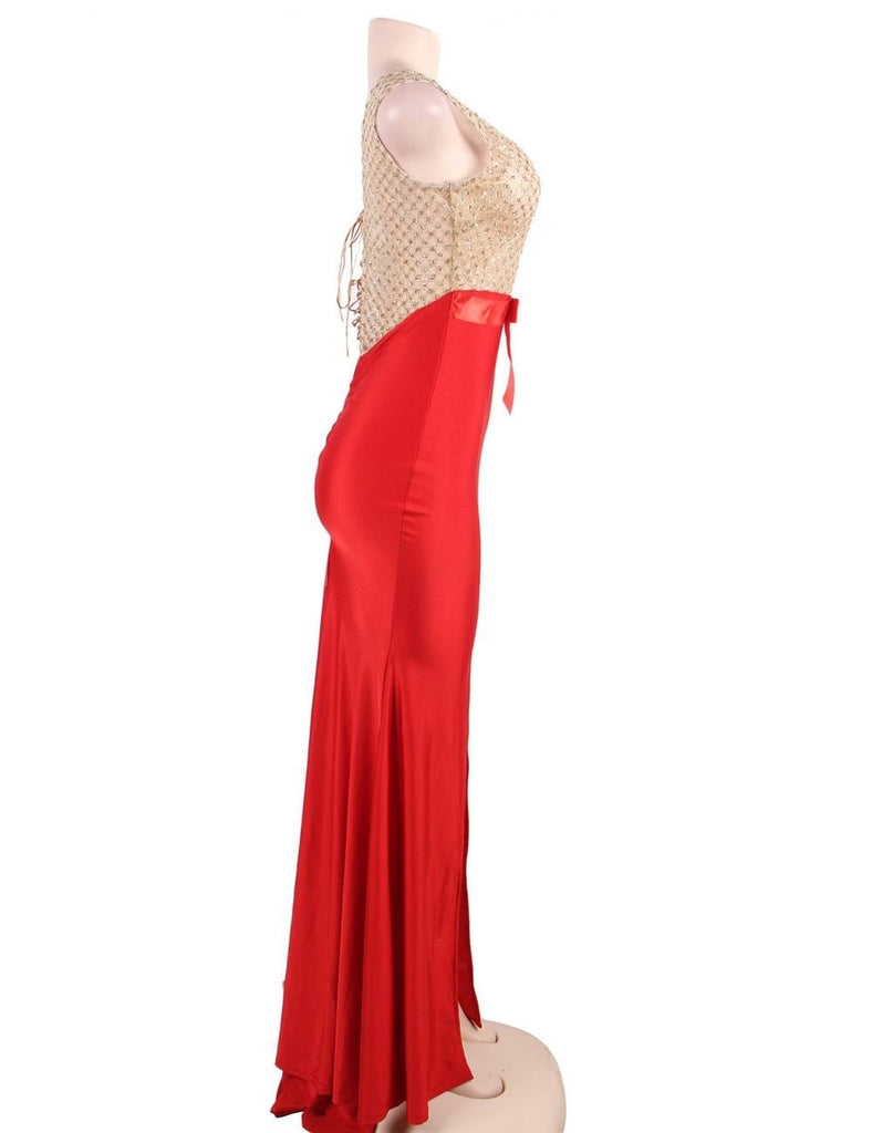 Amazing Gold Lace Red Slit Evening Gown*
