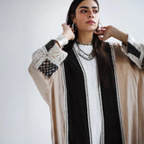 Black & beige embroidered abaya