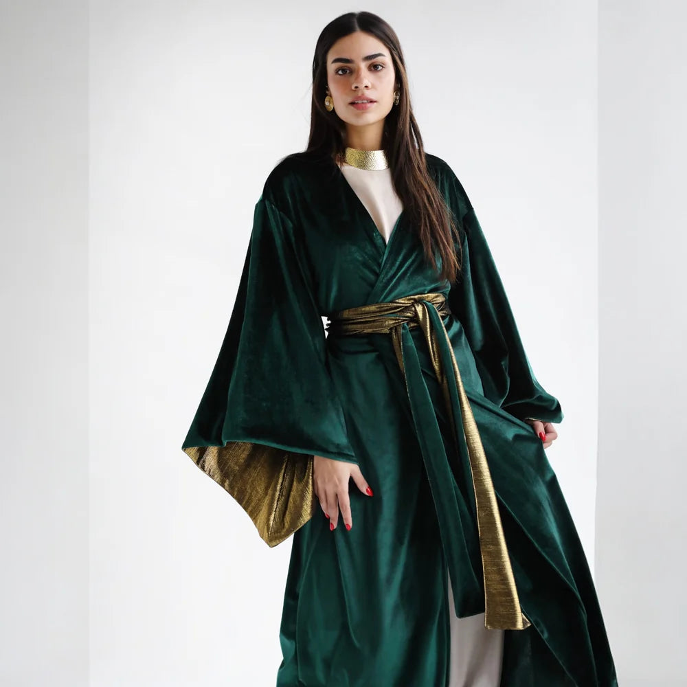 Dark green wrap kaftan