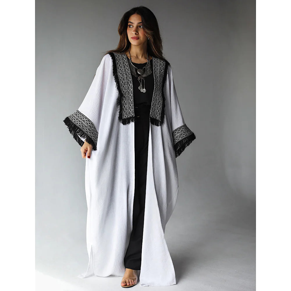 Linen blend white bisht kaftan