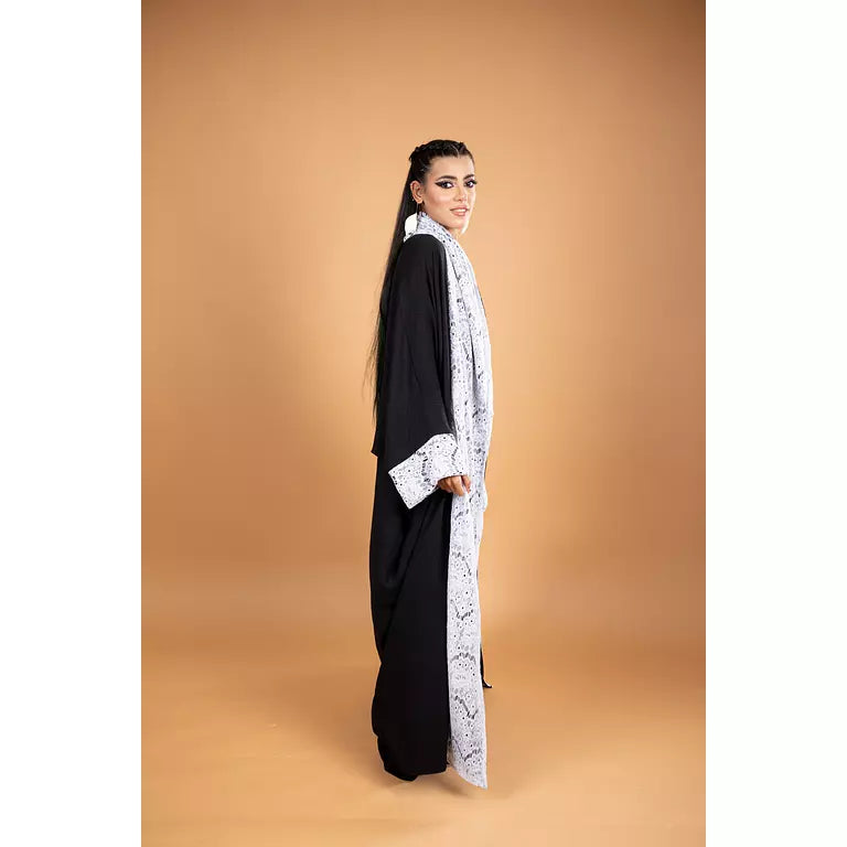 Women's checkerboard lace abaya