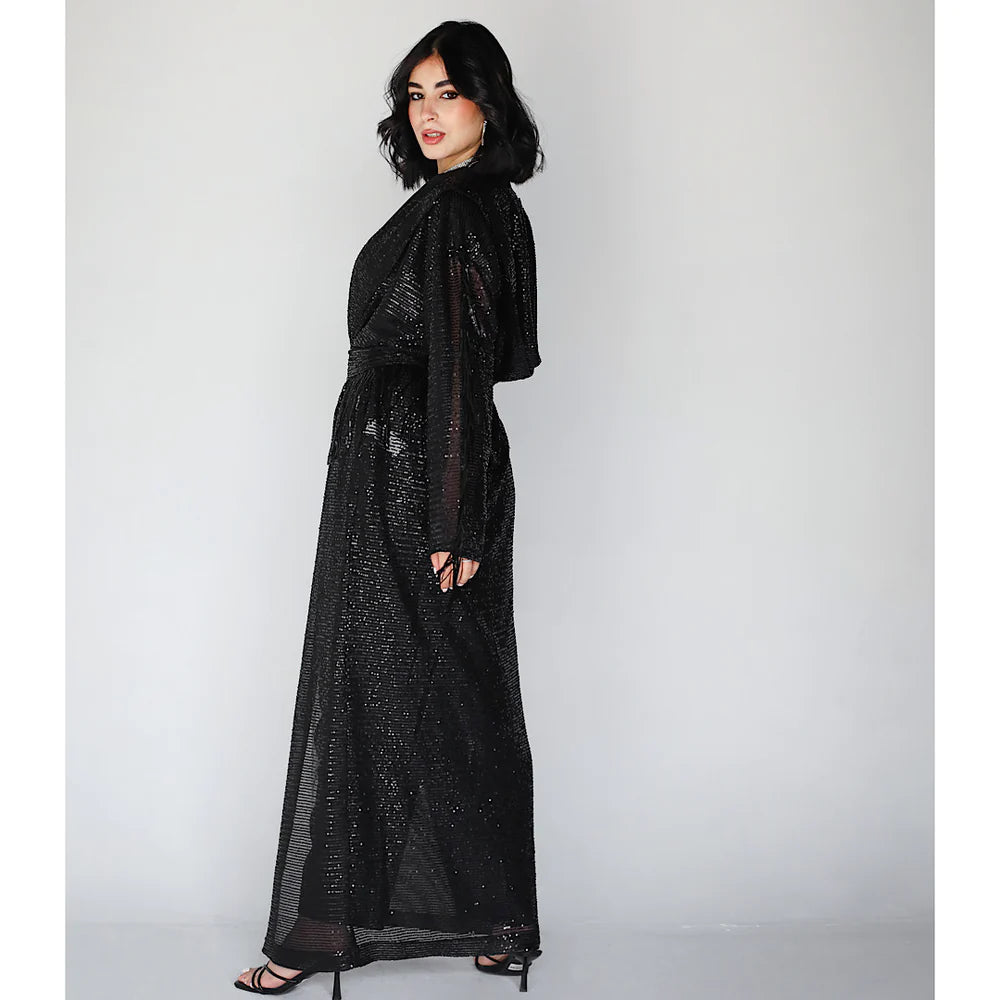 Sequined shawl long cardigan