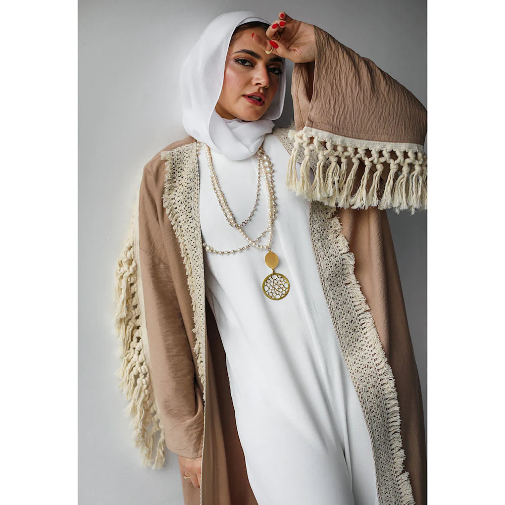 Linen blend tasseled kaftan