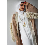 Linen blend tasseled kaftan