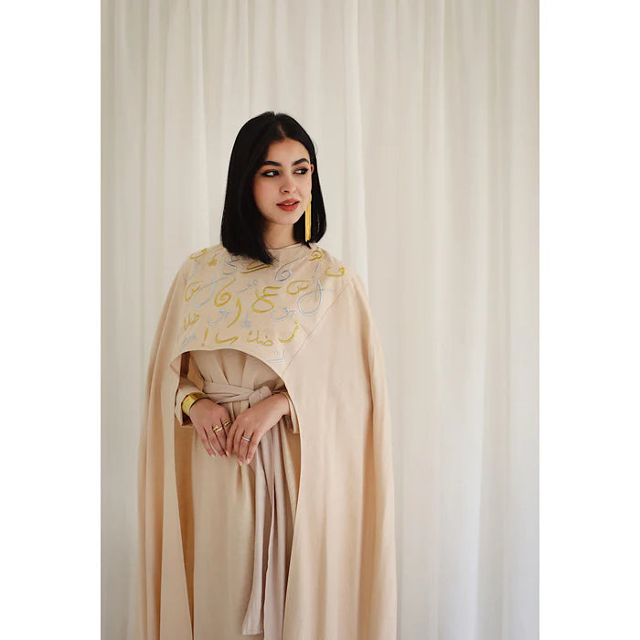 Linen blend embroidered cape kaftan