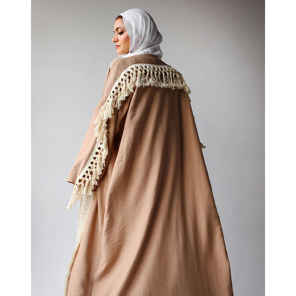 Linen blend tasseled kaftan