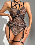Sexy Leopard Print Strappy Bondage Bodysuit Egypt