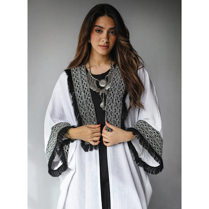 Linen blend white bisht kaftan