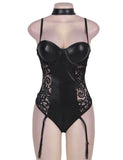 Vinyl Leather and Black Lace Garter Teddy