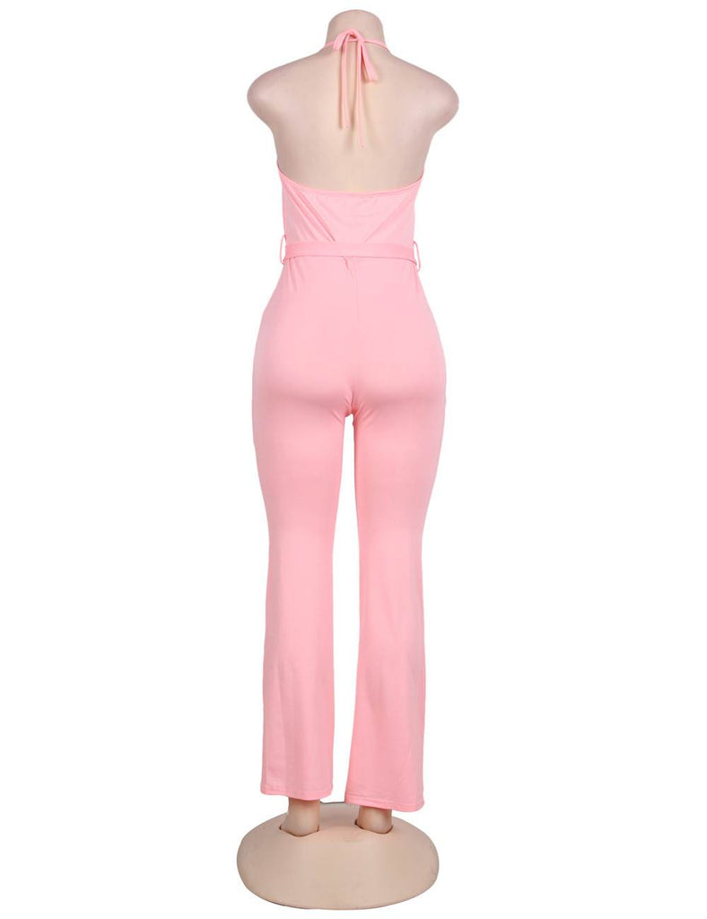 New Pink Wide Leg Halter Jumpsuit