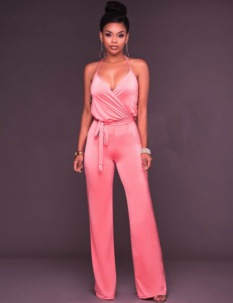 New Pink Wide Leg Halter Jumpsuit