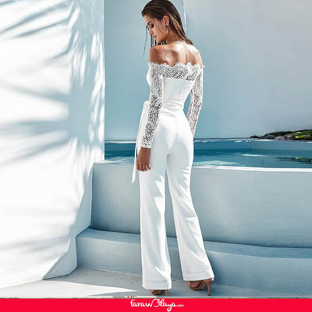 Falling Shoulder Lace Stitching Fashion Jumpsuit Egypt