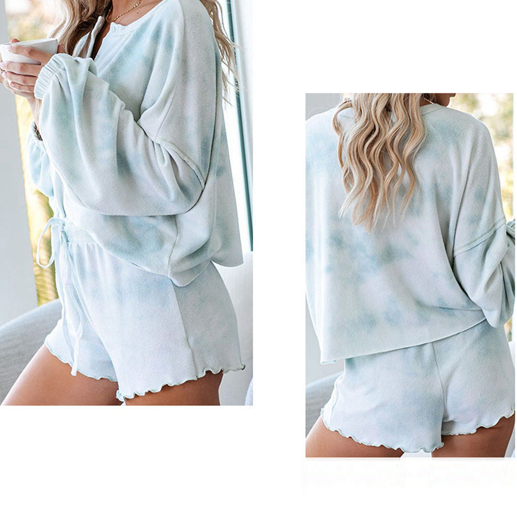 Tie-Dye Drawstring Casual Pants Long Sleeve T-Shirt Women‘s Suit
