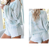 Tie-Dye Drawstring Casual Pants Long Sleeve T-Shirt Women‘s Suit
