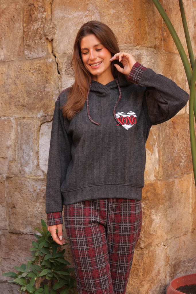Women's Winter Pajama Set – XOXO – Red Plaid