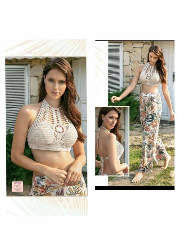 Zero Sleeve Hollow U Neck Women’s Cotton Plain Summer Long Lace Detailed Pajama Set Anı