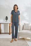 Sevim & Gizzey Blue Striped Floral Pajamas With Half Sleeves (Copy)