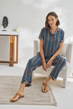 Sevim & Gizzey Blue Striped Floral Pajamas With Half Sleeves (Copy)
