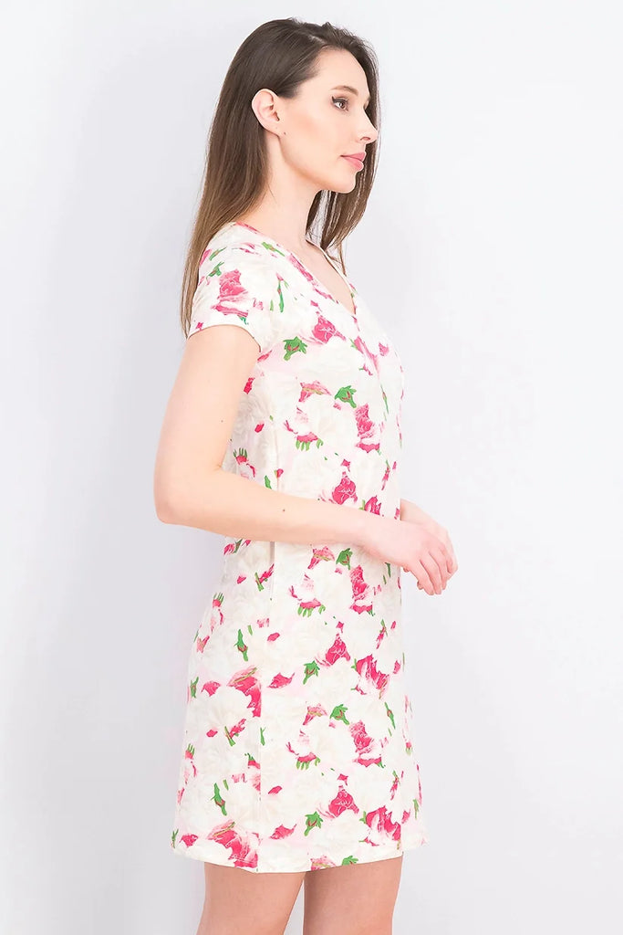 Joan Vass Women's Short Sleeve Floral Print Sleepwear, Pink/Beige