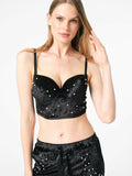 Anil Women’s Velvet Wire Push Up Pearl Stone Bustier & Pants Set