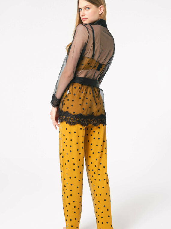 Women’s Tulle Lace Gown Wire Push Up Dotted Bustier Pants 3 Pieces Set