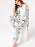 Anil Thick Strap V-Neck Cotton Flower Patterned Winter Knitted Normal Waist Tie Lace Detailed Pajama Set