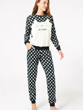 Anil Women’s Viscose Dotted Chest Cat Embroidery Long Sleeve Sweatshirt & Pants Set