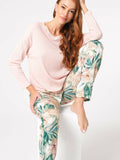 Anil Long Sleeve V-Neck Viscose Floral Patterned Winter Knitted Normal Waist Pajama Set