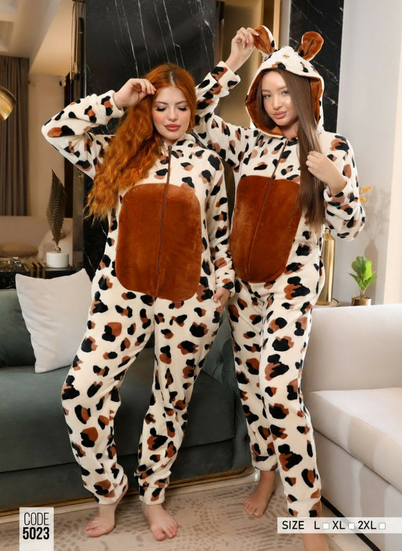 Women's soft velvet leopard jumpsuit