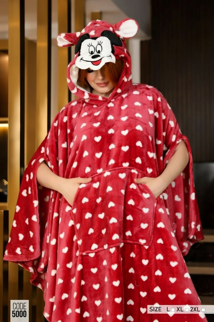 Soft velvet winter blanket poncho with heart pattern
