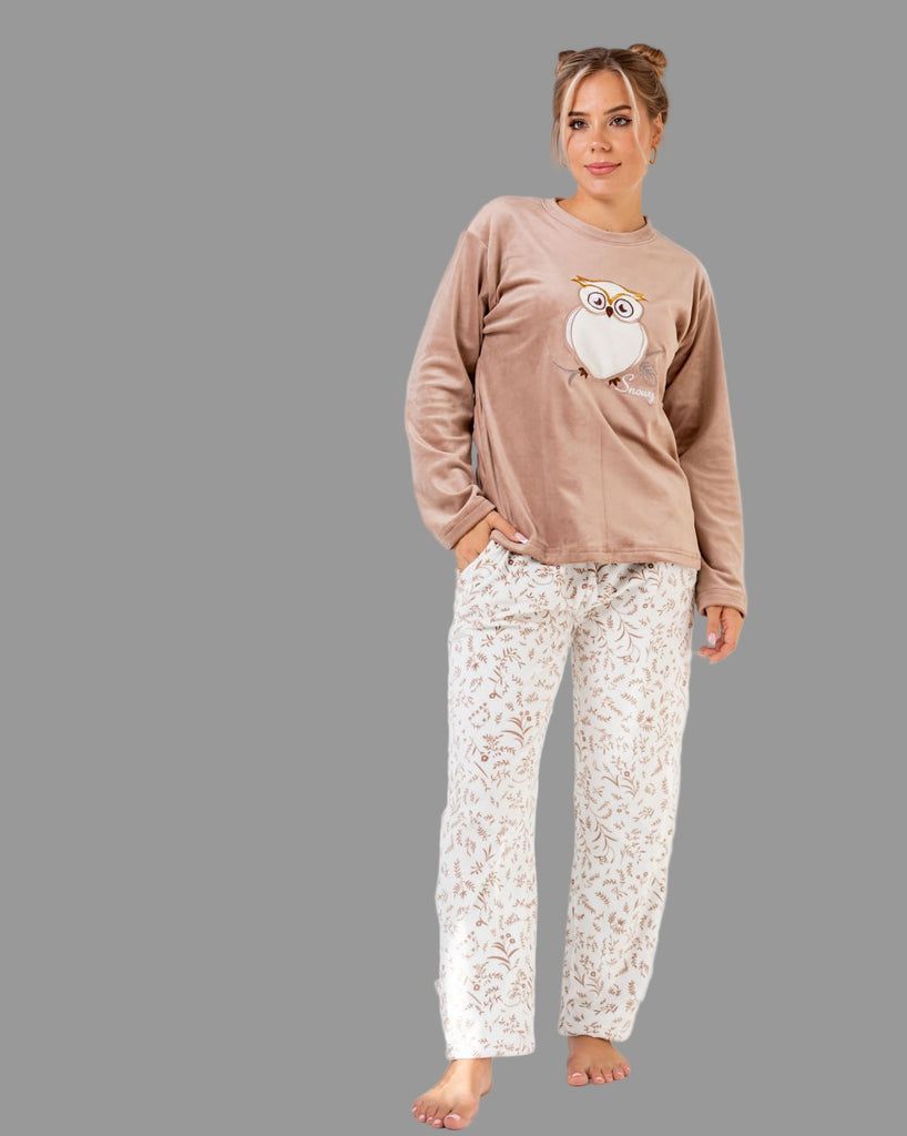 Women's winter pajamas with owl designs