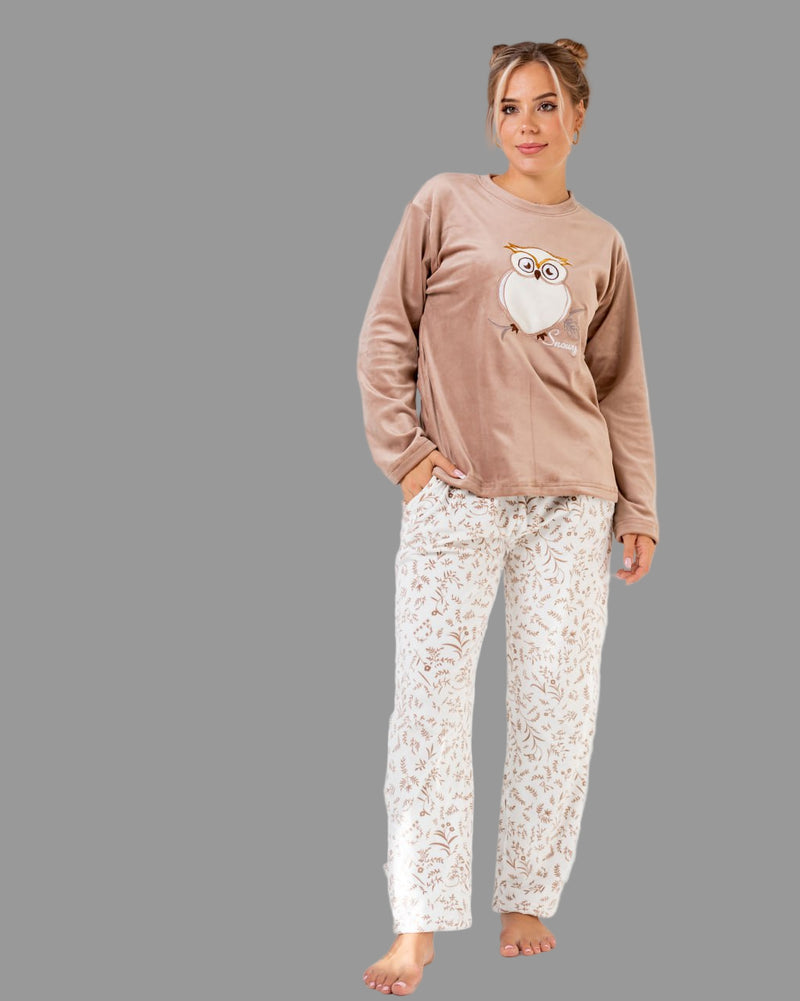 Women's winter pajamas with owl designs