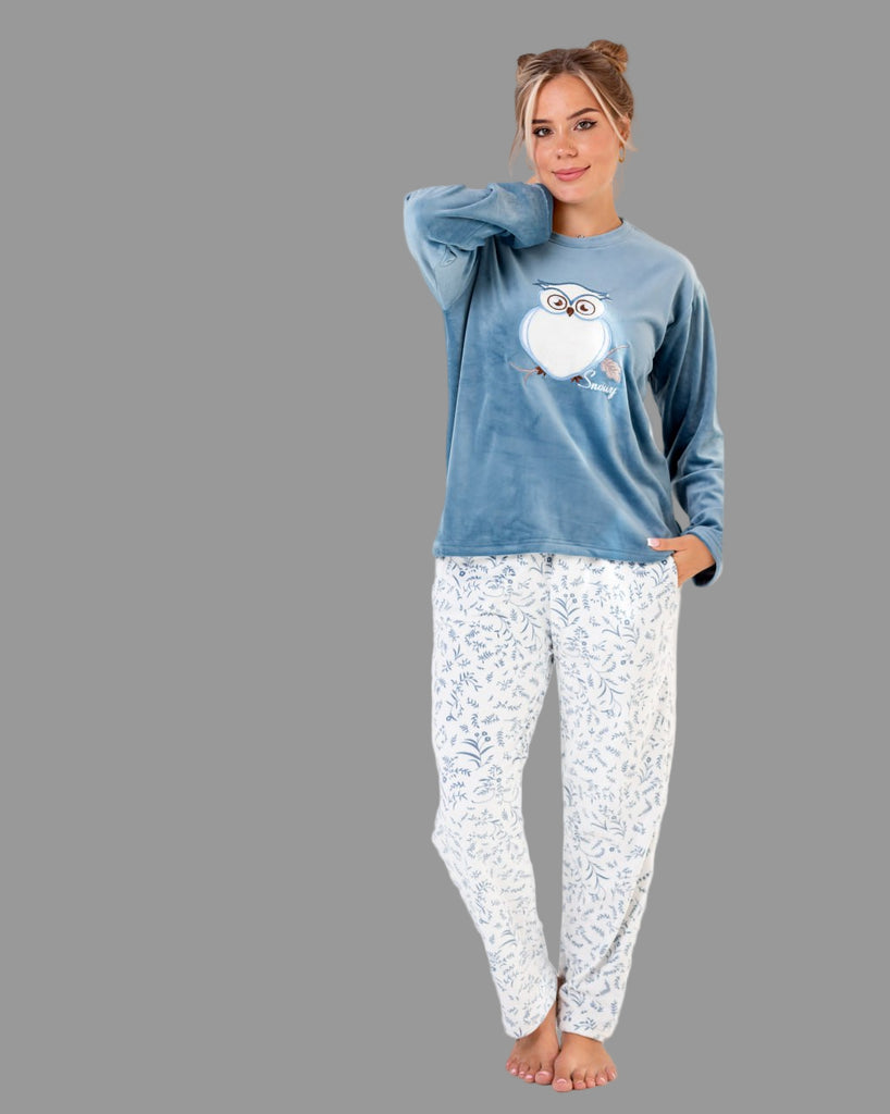 Women's winter pajamas with owl designs