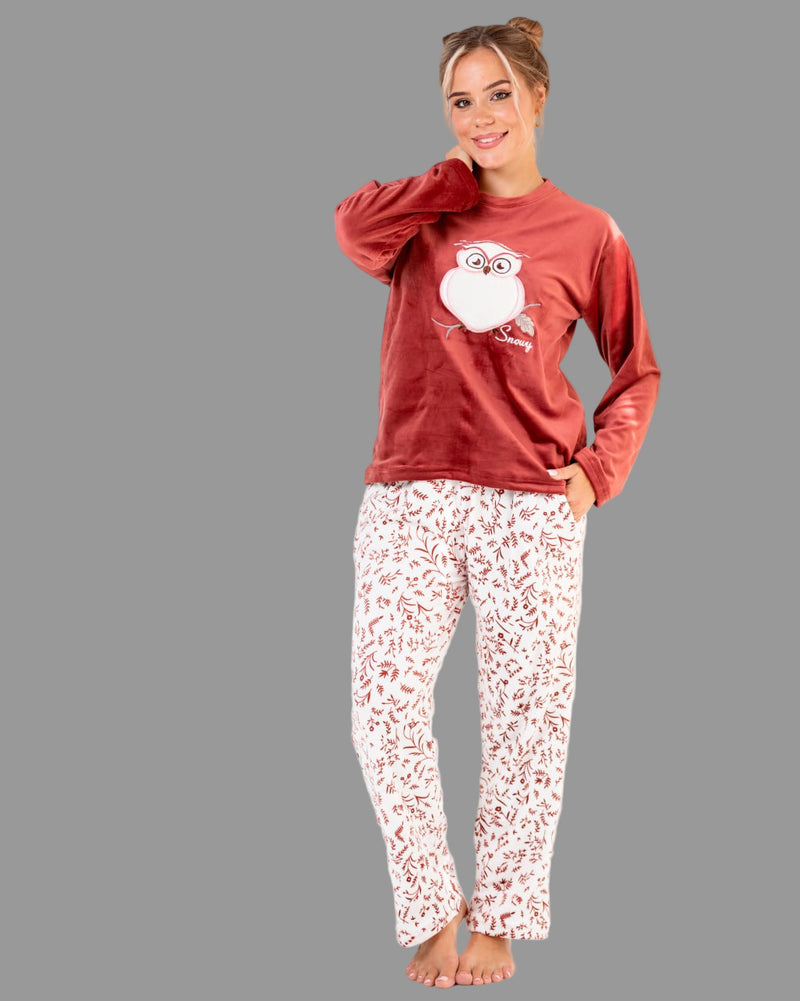 Women's winter pajamas with owl designs