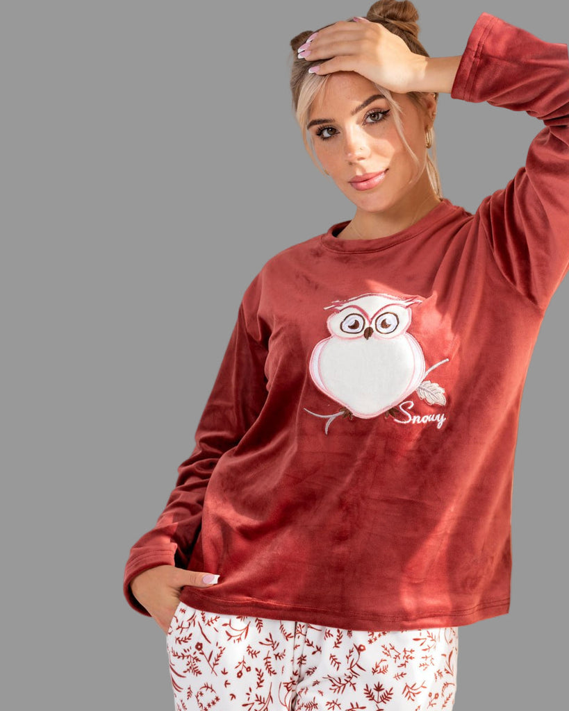 Women's winter pajamas with owl designs