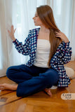 Women's 3-piece pajamas: top, pants, and short robe, made of luxurious velvet wool