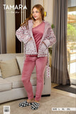 Elegant women's pajamas, 3 pieces: top, pants, and jacket
