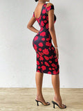 Slayr Women’s Cold-Shoulder Slim Fit Rose Printed Dress