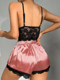 SilkySpell Floral Lace Bow Front Satin PJ Set / Pajama Set