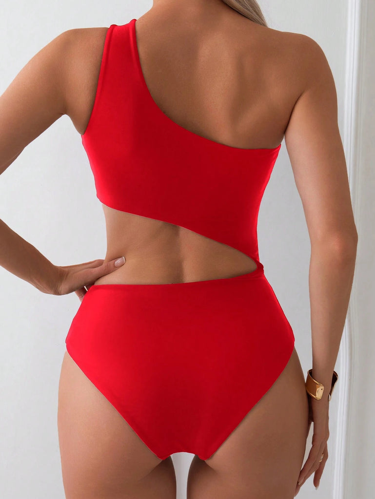 Swim Basics 1pc Women’s Solid Color Asymmetrical Neck Sleeveless