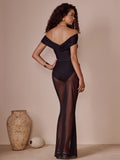 Swim Oasis 2 Pieces Set Off Shoulder Solid Color Women Sexy Backless One-Piece