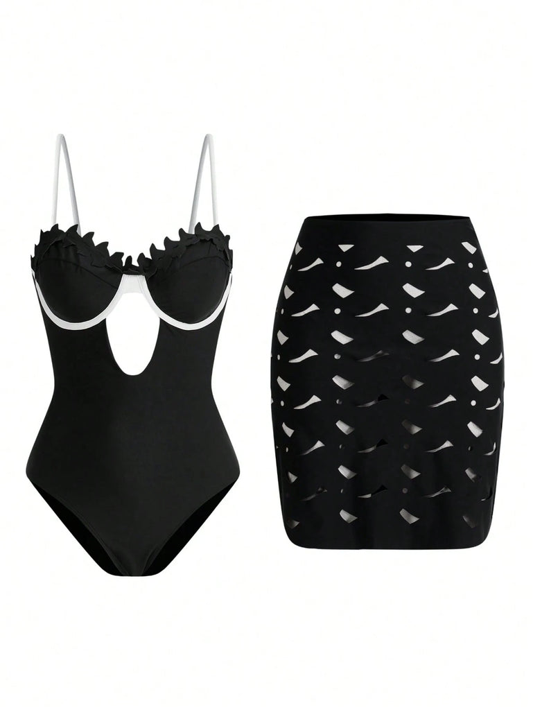 Swim Oasis Women Hollow Out Spaghetti Strap One-Piece Swimsuit