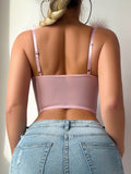 Women’s Romantic Sexy Mesh Furry Decor Boned Bustier Top