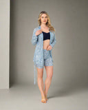 3-piece pajamas: top + shorts + robe