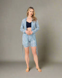 3-piece pajamas: top + shorts + robe